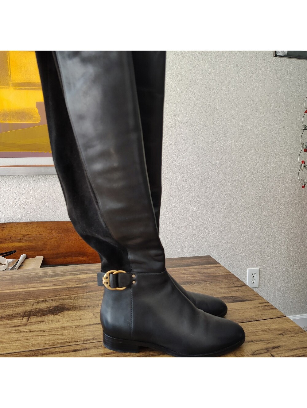 Tory Burch MARSDEN Boots Stretch Riding Flat Equestrian Bootie Over Knee 7 M
